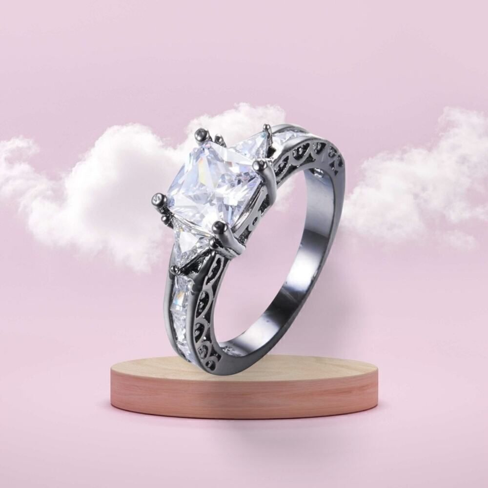 Square Cut White Zircon Princess Ring Engagement Wedding Bridal Day Size 9